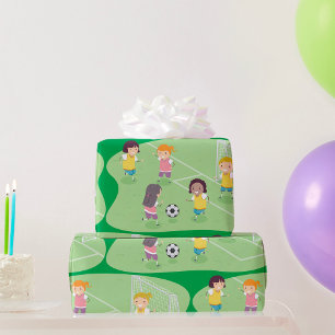 Meisjes die Voetbal Football afspelen Cadeaupapier