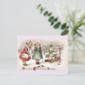 Meisjes die vogels voeden en met  bomen zijn gezle briefkaart (Staand voorkant)