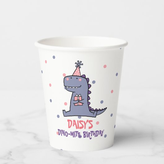 Meisjes Dino-Mite Verjaardag Paper Cup Papieren Bekers (Voorkant)