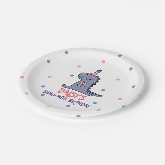 Meisjes Dino-Mite Verjaardag Papieren Bordje (Gekanteld)