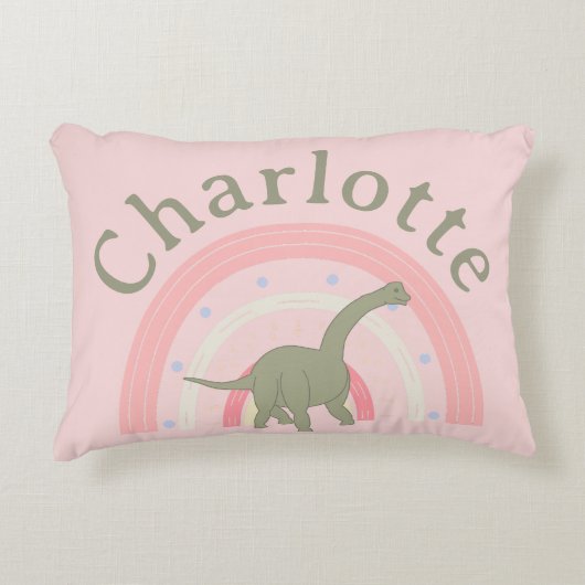 Meisjes Dinosaurus Regenboog Roze Slaapkamer Custo Accent Kussen (Voorkant)