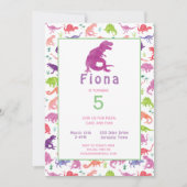 Meisjes Dinosaurus T-Rex Uitnodiging voor verjaard (Voorkant)