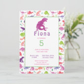 Meisjes Dinosaurus T-Rex Uitnodiging voor verjaard (Staand voorkant)