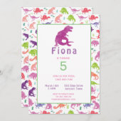 Meisjes Dinosaurus T-Rex Uitnodiging voor verjaard (Voorkant / Achterkant)