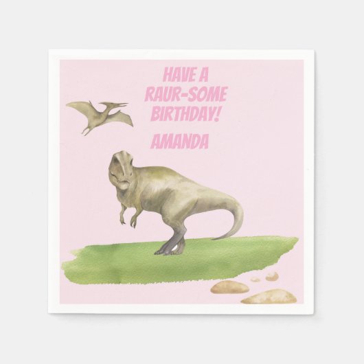 Meisjes Dinosaurus Verjaardag Servet (Voorkant)