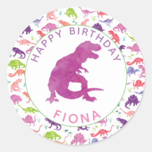 Meisjes Dinosaurus Verjaardagsfeestje Gepersonalis Ronde Sticker