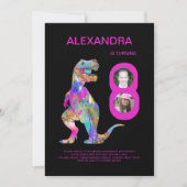 Meisjes Dinosaurus Verjaardagsfeestje Roze Kaart (Voorkant)