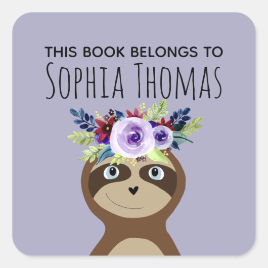 Meisjes "Dit boek behoort tot" Slothaam Bookplaat Vierkante Sticker (Voorkant)