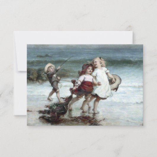 Meisjes doen alsof ze paarden op het strand zijn kaart (Voorkant)