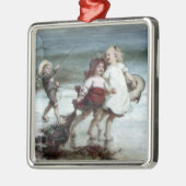 Meisjes doen alsof ze paarden op het strand zijn metalen ornament (Links)