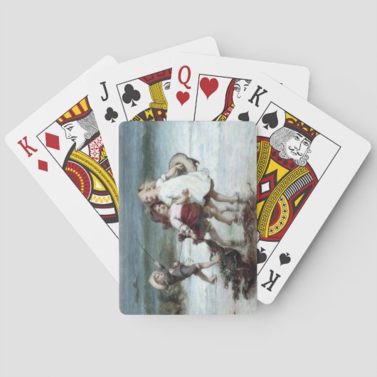 Meisjes doen alsof ze paarden op het strand zijn pokerkaarten (Achterkant)