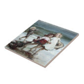 Meisjes doen alsof ze paarden op het strand zijn tegeltje (Zijkant)