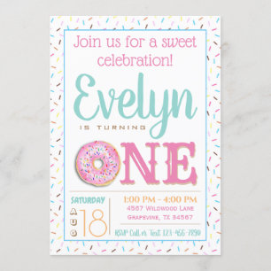 Meisjes donut eerste verjaardagsfeestje kaart