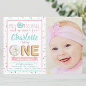 Meisjes Donut Folie Balloon Foto Eerste Verjaardag Kaart