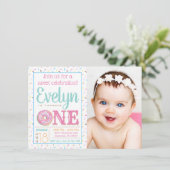 Meisjes Donut Foto 1e Verjaardagsfeest Kaart (Staand voorkant)