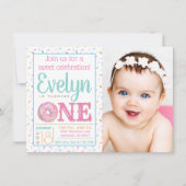 Meisjes Donut Foto 1e Verjaardagsfeest Kaart (Voorkant)