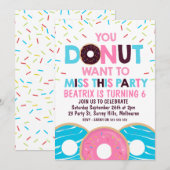 Meisjes Donut willen feest uitnodigen Kaart (Voorkant / Achterkant)
