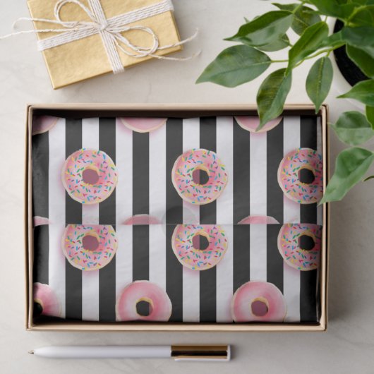 Meisjes Donuts patroon roze witte strepen Tissuepapier (Geschenk)