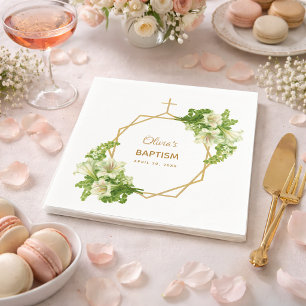 Meisjes Doop Bloemen Lilies Gouden Kruis Geometris Servet