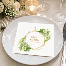 Meisjes Doop Bloemen Lilies Gouden Kruis Geometris