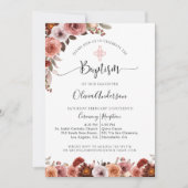 Meisjes Doop Blozend Roze Bloemen Uitnodiging (Voorkant)