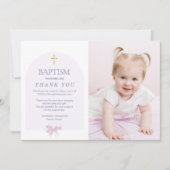 Meisjes Doop Dank u met Foto, Roze Bow Theme Kaart (Voorkant)