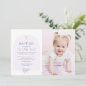 Meisjes Doop Dank u met Foto, Roze Bow Theme Kaart (Staand voorkant)