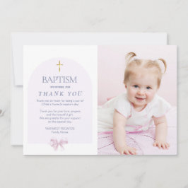 Meisjes Doop Dank u met Foto, Roze Bow Theme Kaart