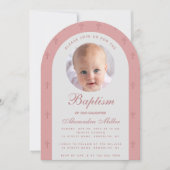Meisjes Doop Foto Roze Stof Roze Boog Modern Kaart (Voorkant)