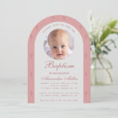 Meisjes Doop Foto Roze Stof Roze Boog Modern Kaart (Staand voorkant)