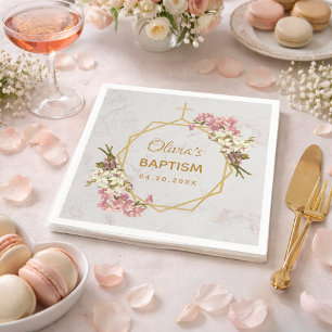 Meisjes Doop Marmer Bloem Orchideeën Goud Geometri Servet