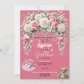 Meisjes Doop Roze Bloemen Kaart (Voorkant)