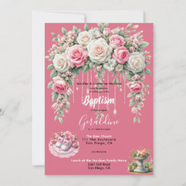 Meisjes Doop Roze Bloemen Kaart
