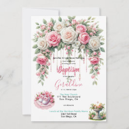 Meisjes Doop Roze Bloemen Kaart