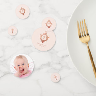 Meisjes Doop Roze Foto & Rose Goud Vintage Wapen Confetti