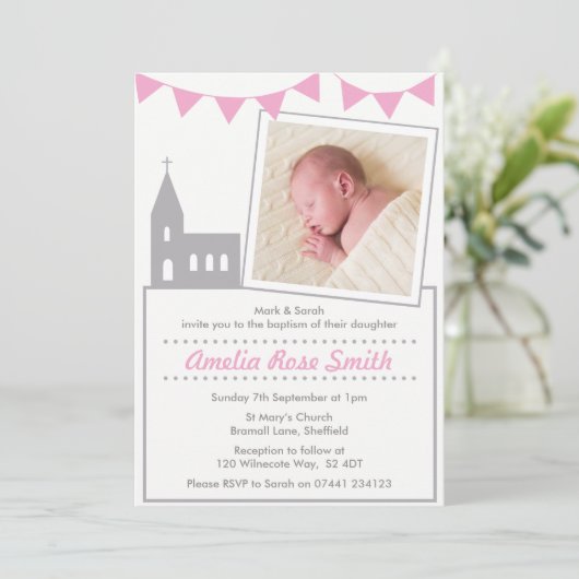 Meisjes doop/uitnodiging kaart (Staand voorkant)