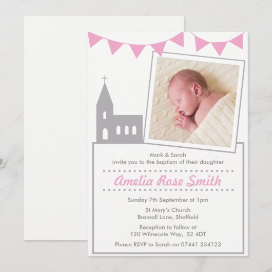 Meisjes doop/uitnodiging kaart (Voorkant / Achterkant)