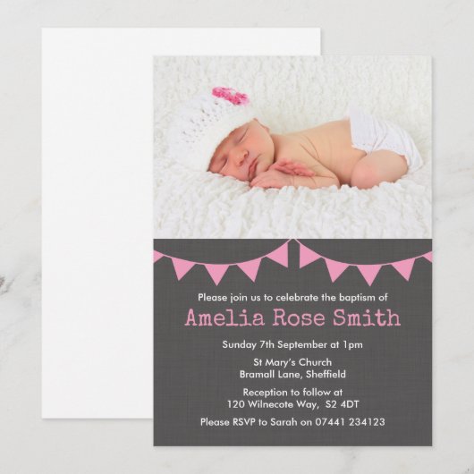 Meisjes doop/uitnodiging kaart (Voorkant / Achterkant)