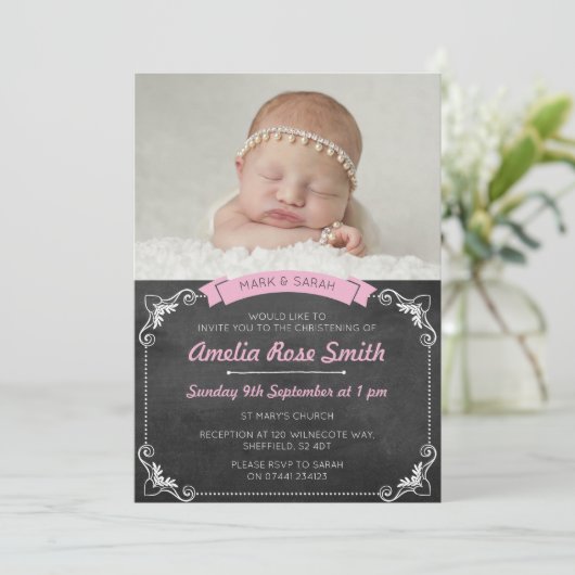 Meisjes doop/uitnodiging kaart (Staand voorkant)