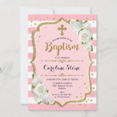Meisjes Doop Uitnodiging - Roze Goud Wit (Voorkant)