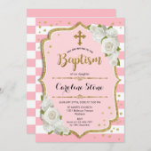 Meisjes Doop Uitnodiging - Roze Goud Wit (Voorkant / Achterkant)