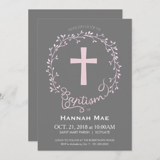 Meisjes Doopsel Uitnodiging, Girly Uitnodiging (Voorkant / Achterkant)