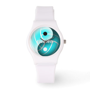 meisjes douane yin en yang turquoise volleyball horloge