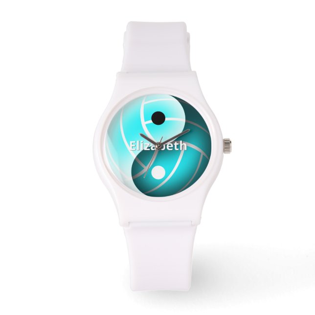 meisjes douane yin en yang turquoise volleyball horloge (Voorkant)