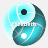 meisjes douane yin en yang turquoise volleyball ronde sticker (Voorkant)