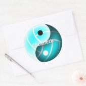 meisjes douane yin en yang turquoise volleyball ronde sticker (Envelop)