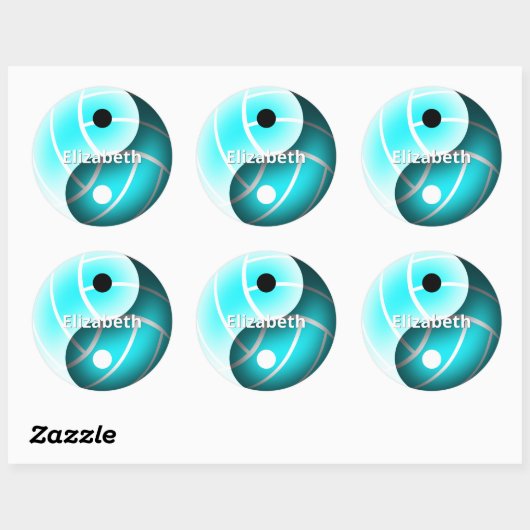 meisjes douane yin en yang turquoise volleyball ronde sticker (Vel)