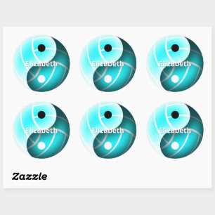 meisjes douane yin en yang turquoise volleyball ronde sticker