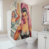  Meisjes Douche Illustratie Douchegordijn (In situ)