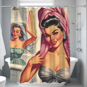  Meisjes Douche Illustratie Douchegordijn